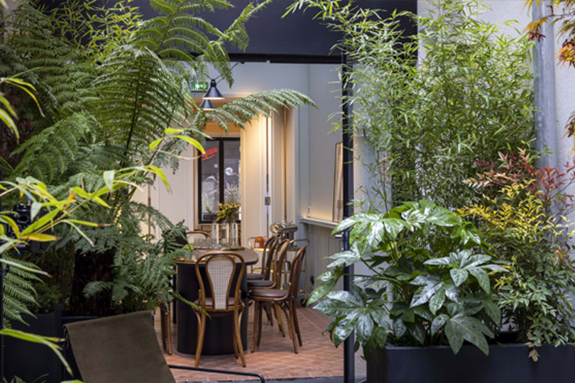Preview of La Closerie, tree-lined courtyard garden of DADOU hotel Paris 17